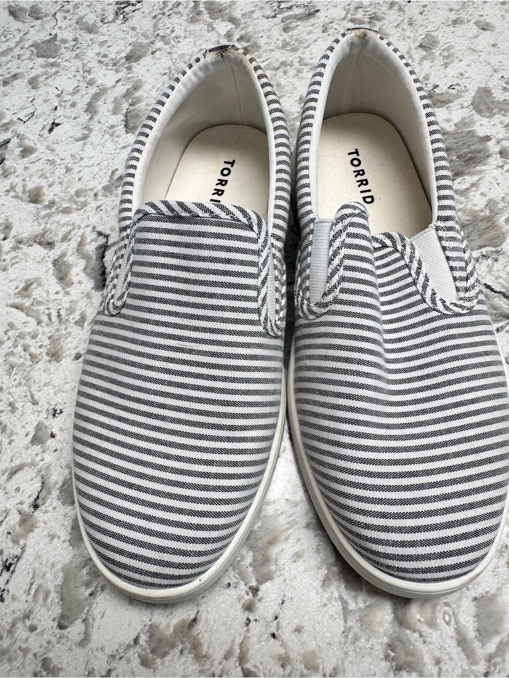 Torrid Womem’s Slip-On Striped Canvas Sneaker - White & Gray